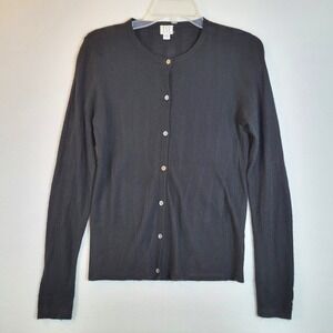 TSE Womens Pure Cashmere Button Cardigan Sweater Size Large Black Quiet Luxury